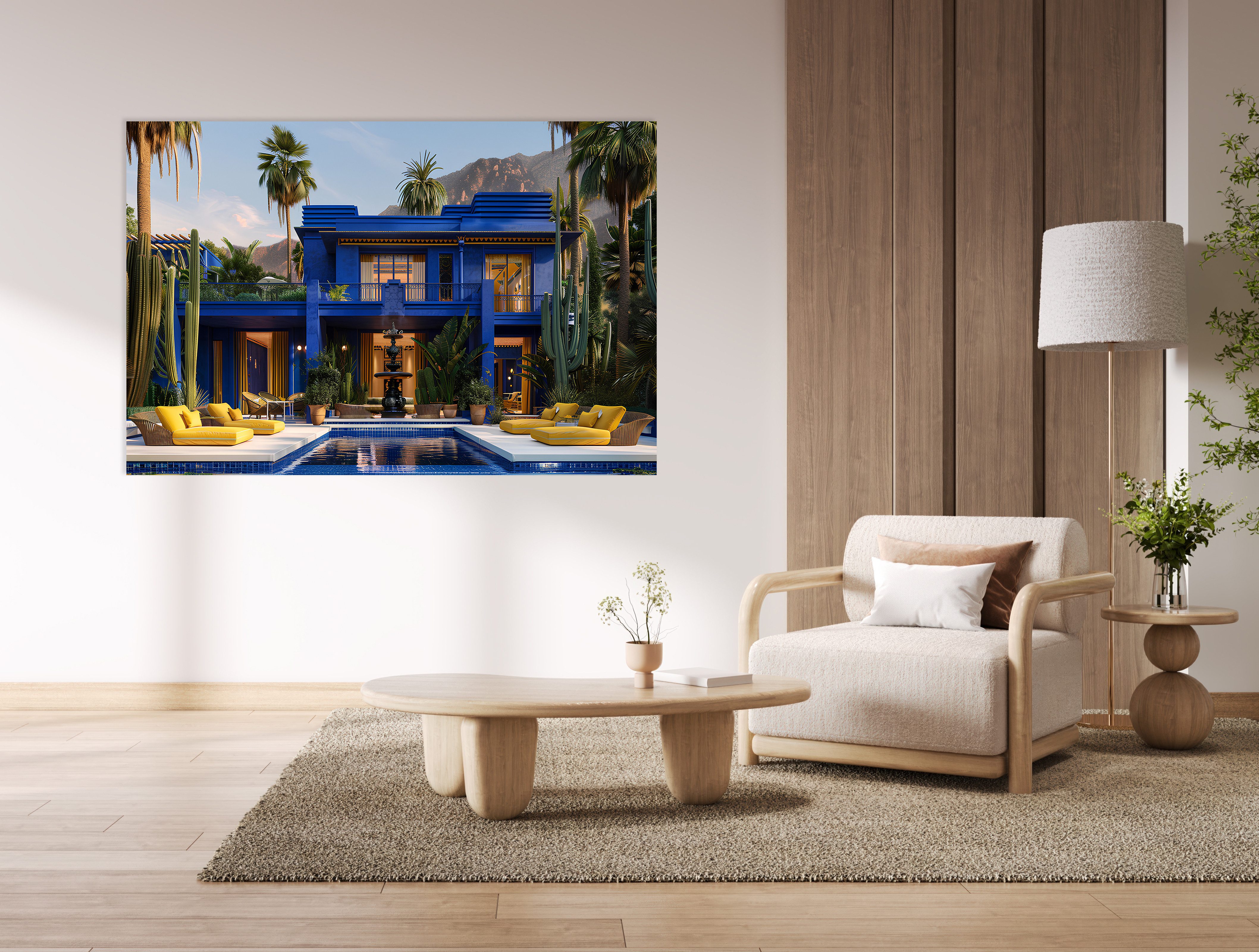 queence Acrylglasbild Villa mit Palmen in Los Angeles USA, (1 St), mit schwebender 3D Tiefenwirkung, dank der rahmenlosen Befestigung