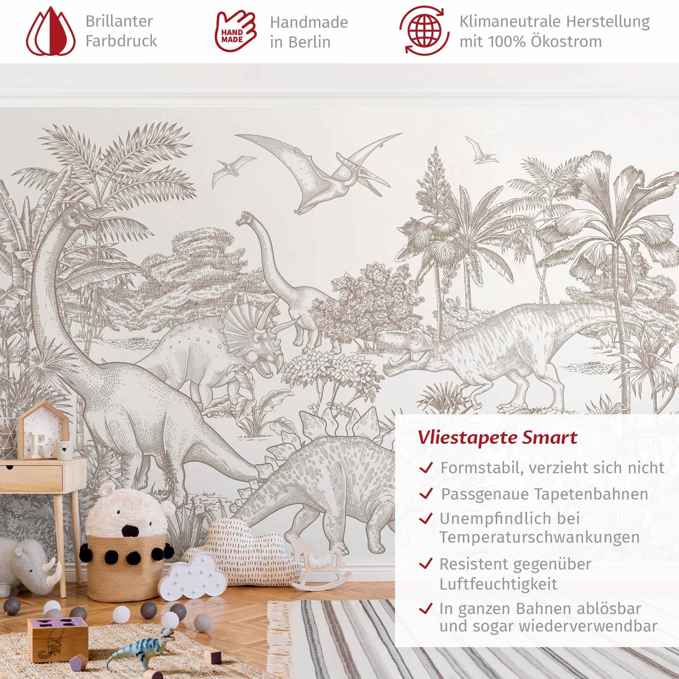 Bilderdepot24 Kindertapete Dinosaurier Welt Sepia Illustration günstig online kaufen