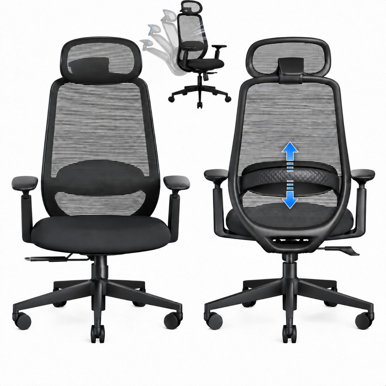 ProtoArc Bürostuhl ProtoArc EC200 Ergonomischer Bürostuhl mit Lordosenstütze, Sitztiefenverstellung, Kopfstütze & Armlehnen,90–130° neigbar