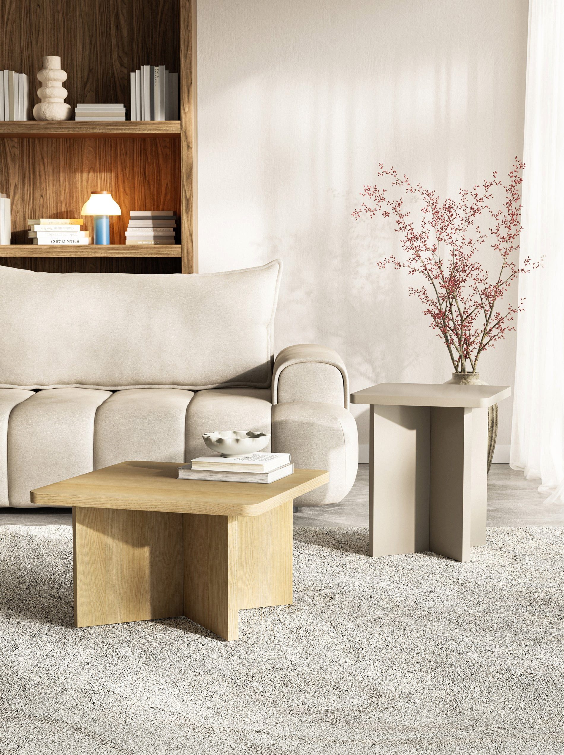 Selsey Couchtisch QUBEO, Couchtisch quadratisch mit Kreuzgestell 28-mm Tischplatte 60 cm