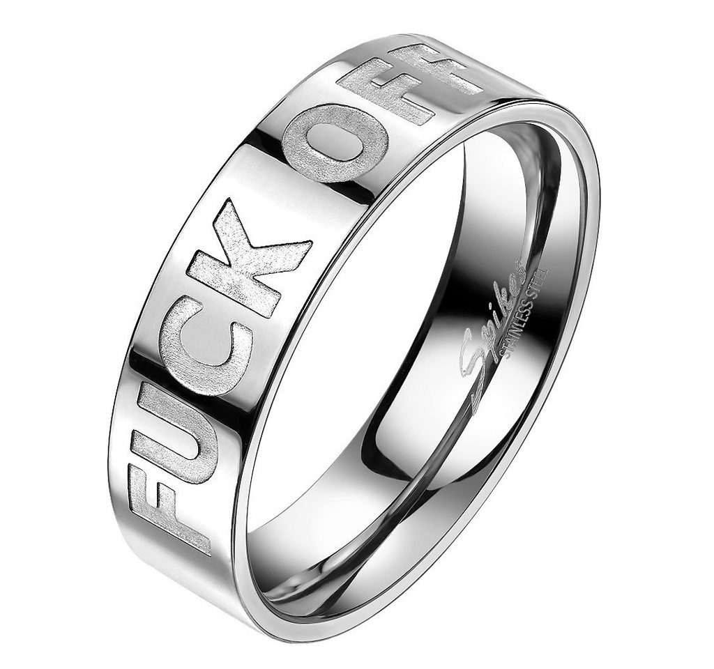 Taffstyle Fingerring F-Off gravierter Biker Ring Edelstahl Silber poliert Größe 58 (18.5) (Rocker Schmuck Bikerschmuck Fingerring), Damen Herren Fingerring Herren Ring Massiv Breit Herrenring Männer