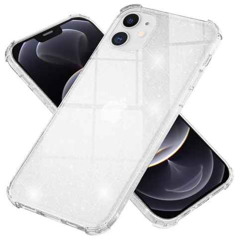 Nalia Smartphone-Hülle Apple iPhone 12 Apple iPhone 12 Pro, Klare Glitzer Hülle / Silikon Transparent / Glitter Cover / Bling Case