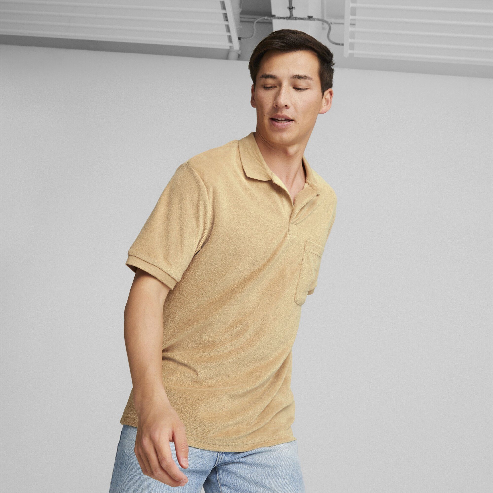 PUMA Frottee-Poloshirt Dusty Herren Classics Beige Poloshirt Tan