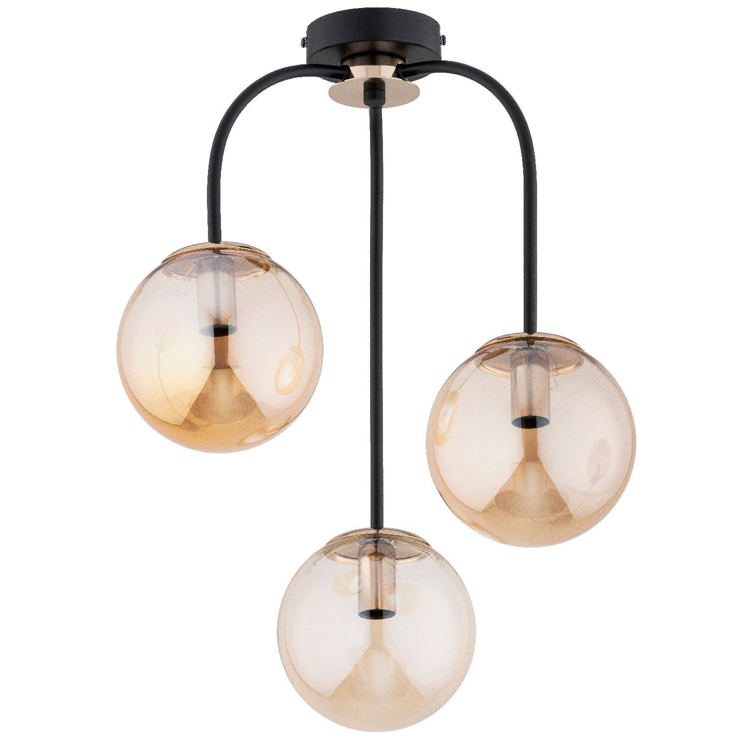 Licht-Erlebnisse Deckenleuchte GALADO, ohne Leuchtmittel, Metall Glas E14 B: 42 cm Schwarz Bernstein 3-flammig Kugel Schirm
