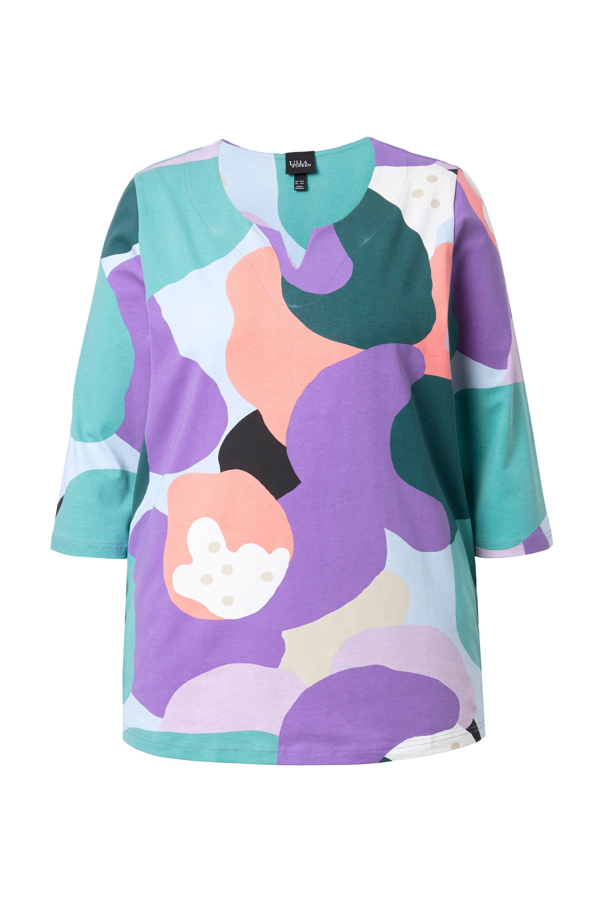 Ulla Popken T-Shirt Shirt A-Linie Tunika-Ausschnitt 3/4-Arm günstig online kaufen