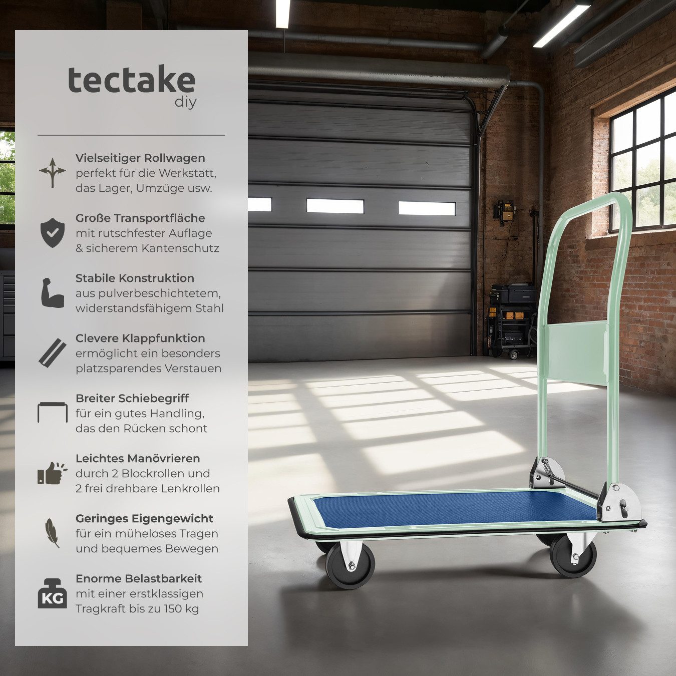 Thumbnail - tectake Handwagen Plattformwagen, (Set), klappbarer Handgriff