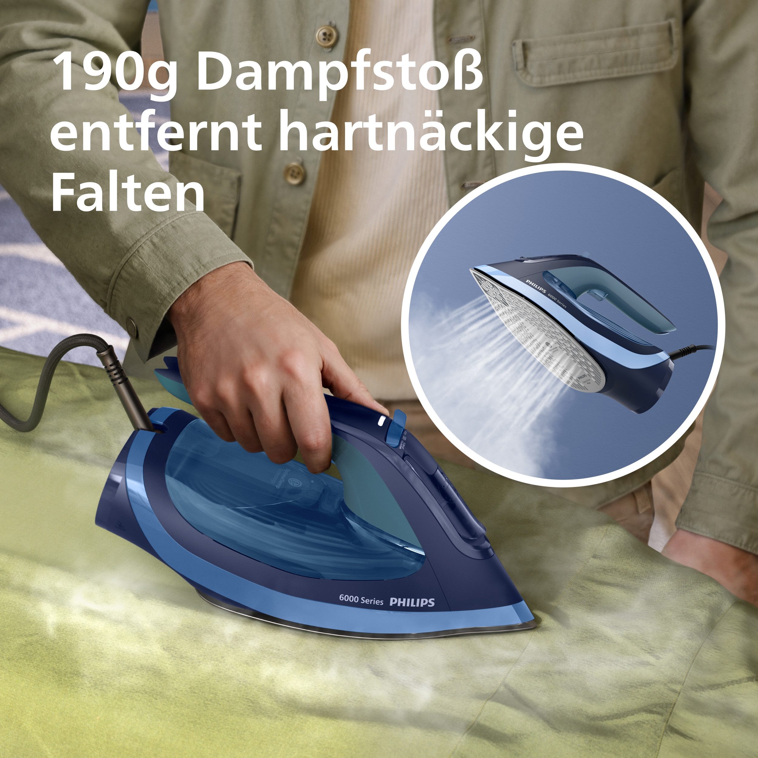 Philips Dampfbügeleisen DST6120/20 6000 Series, 2600 W, SteamGlide Plus, mit 300 ml Wassertank und 190 g Dampfstoß – Bild 5 von 5