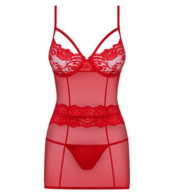 Obsessive Negligé Chemise 829-CHE-3 Negligee inkl. String Dessous, in rot