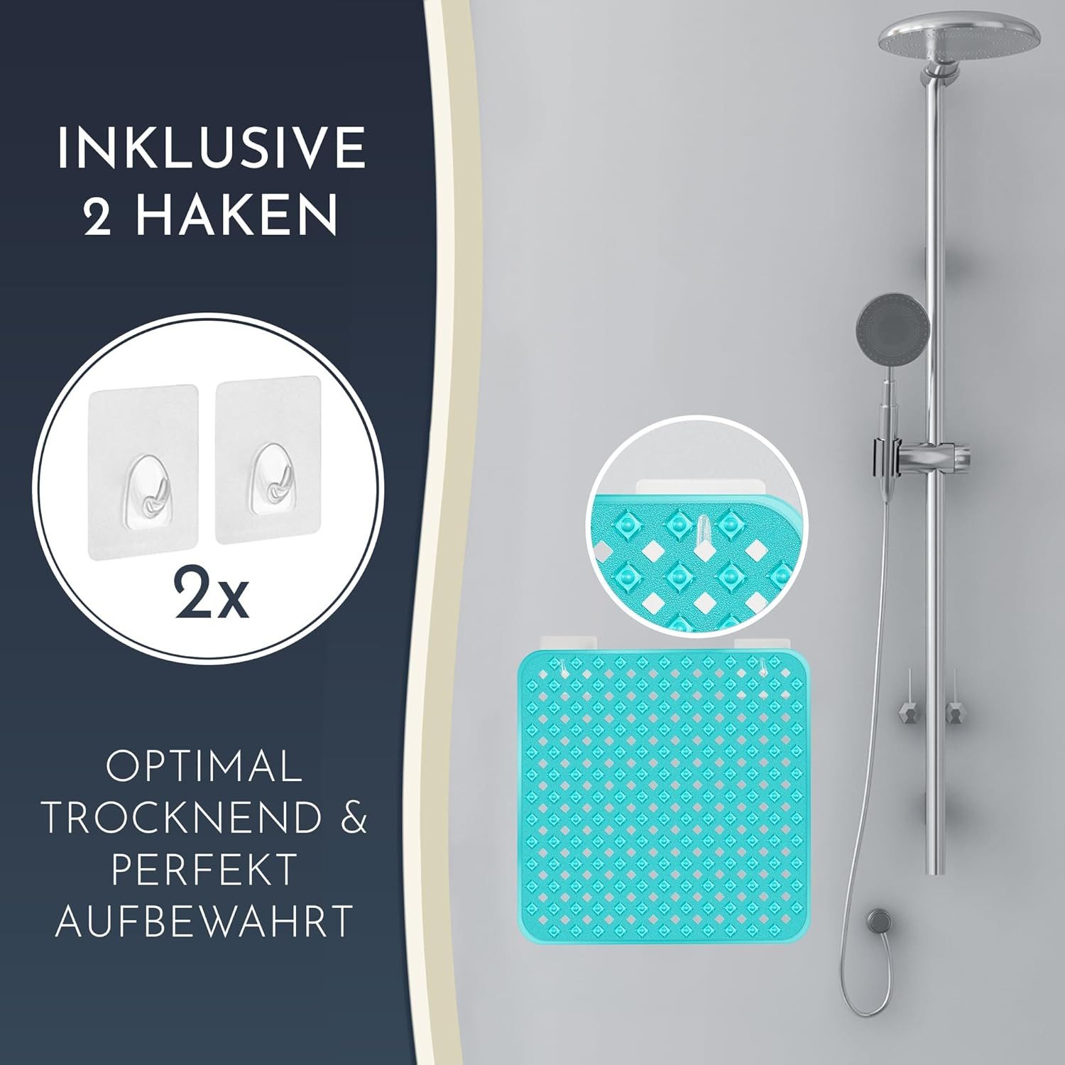Homerella Duschmatte rutschfest Kinder - 100% BPA frei Inkl. 2 Haken zum Aufhängen 53x53cm, Antirutschmatte Dusche Baby hautintensiv & schimmelresistent, - Dusc – Bild 3 von 5