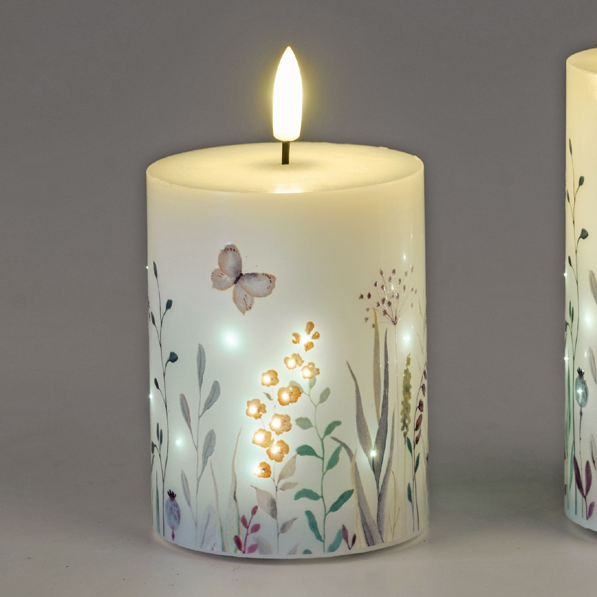 formano LED-Kerze Blumenwiese, mit Timerfunktion, Weiß, Motiv: Blumenwiese