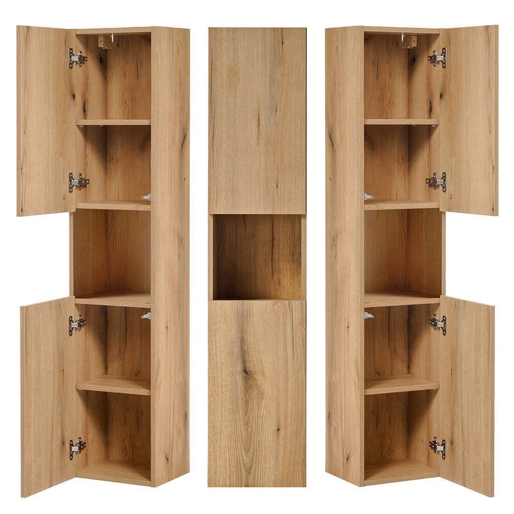 en.casa Badmöbel-Set, »Skelbolu« Waschtisch 120x57x39 cm mit Hochschrank Eicheoptik/Schwarz
