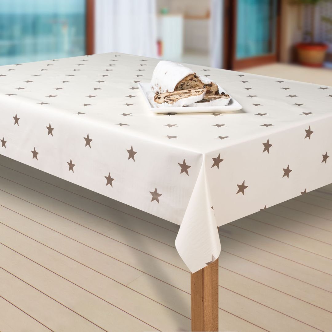 laro Tischdecke Wachstuch-Tischdecken Abwaschbar Sterne creme gold rechteck günstig online kaufen