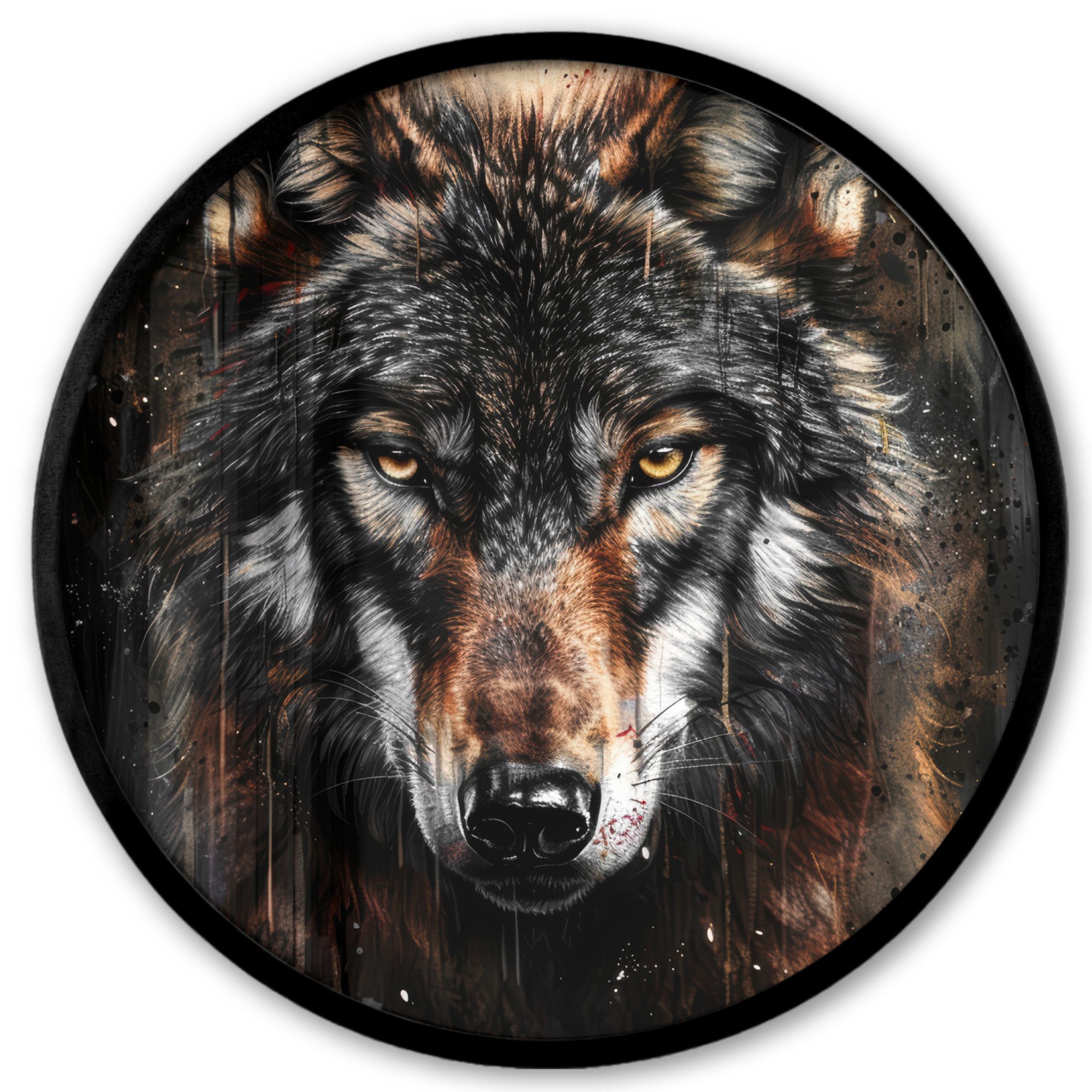 MuchoWow Poster Rund - Tiere - Wolf - Porträt - Schwarz - Braun, (1 St), Runde Wandbilder, Deko für Wohnzimmer und Schlafzimmer, 40x40 cm