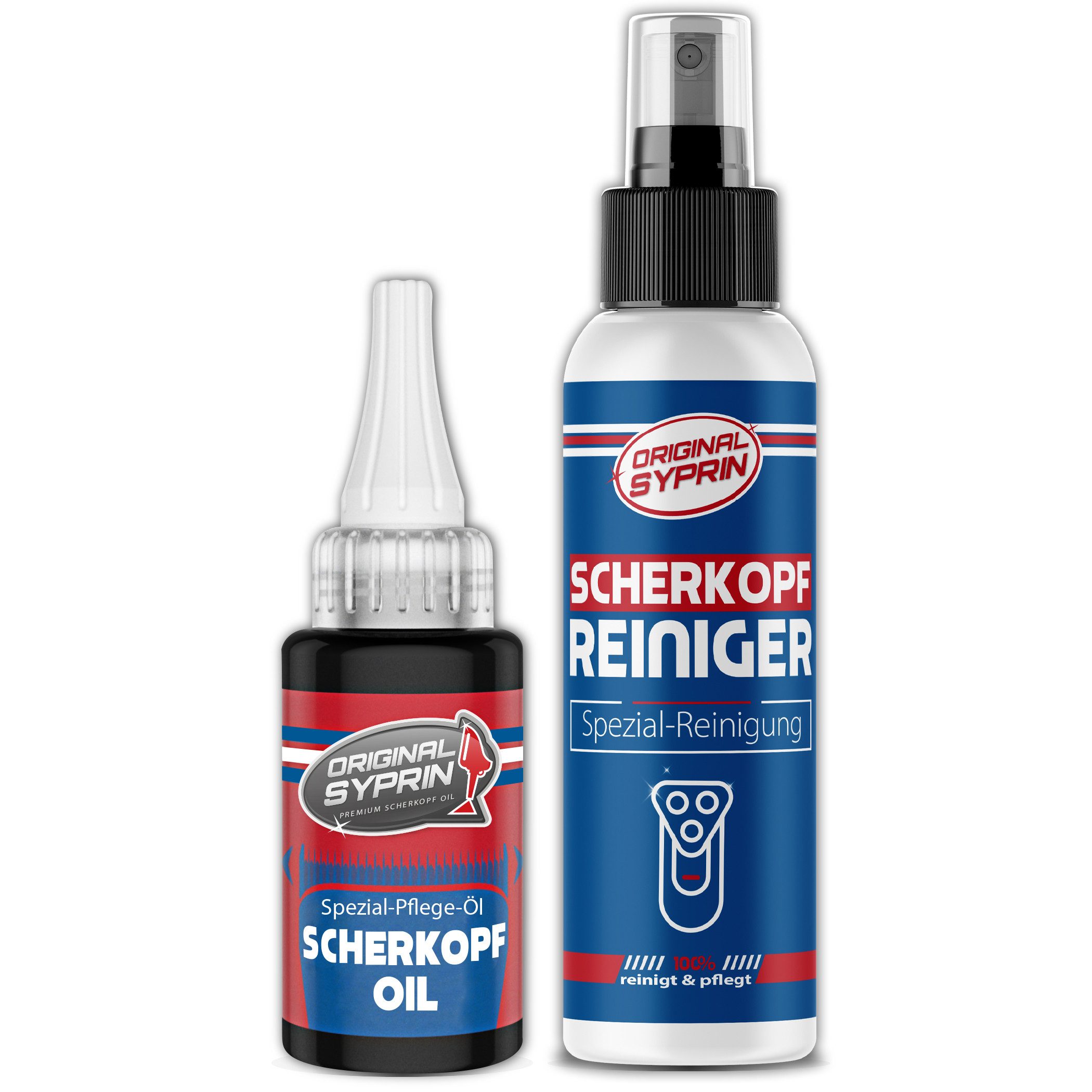 Original Syprin Scherkopf Öl und Reiniger Set Scherkopfreiniger (1x 100 ml Scherkopfreiniger, 1x 30 ml Scherkopf Öl)