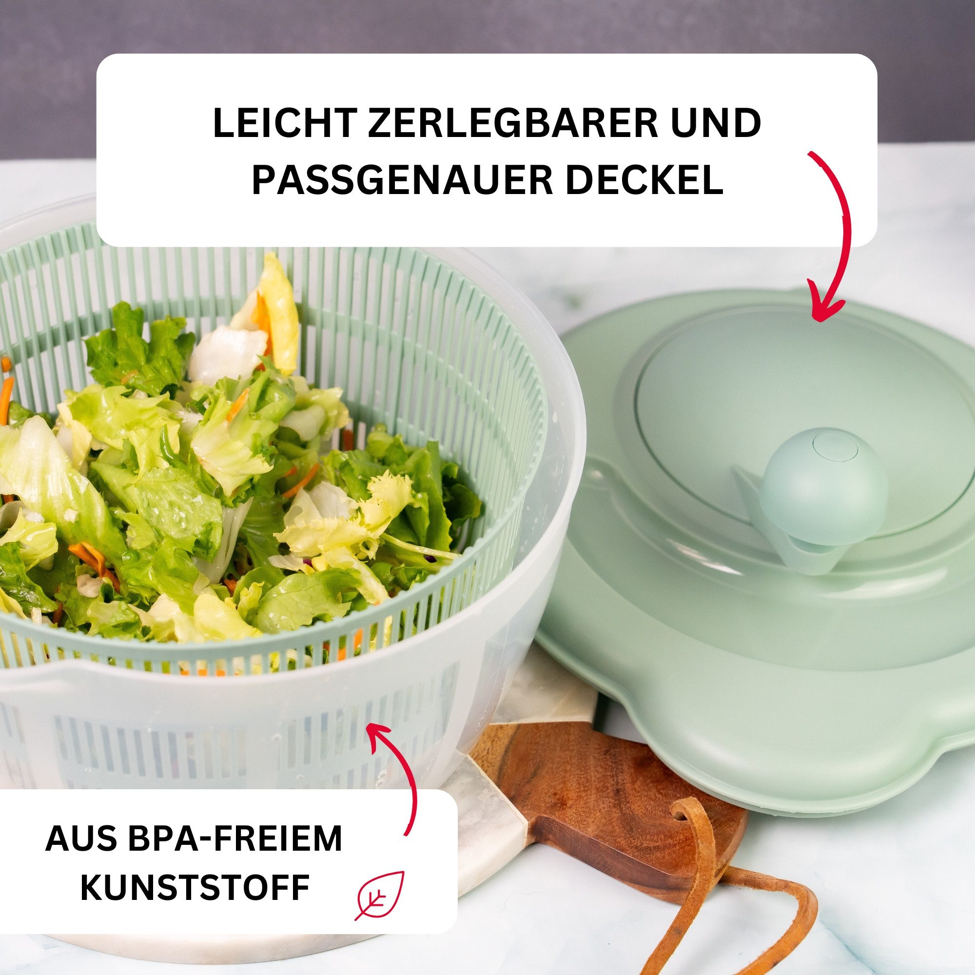 WESTMARK Salatschleuder Fortuna, Fassungsvermögen: 5 Liter, ø 26 cm, Kunststoff, Mint-Grün, Made in Germany, Garantie