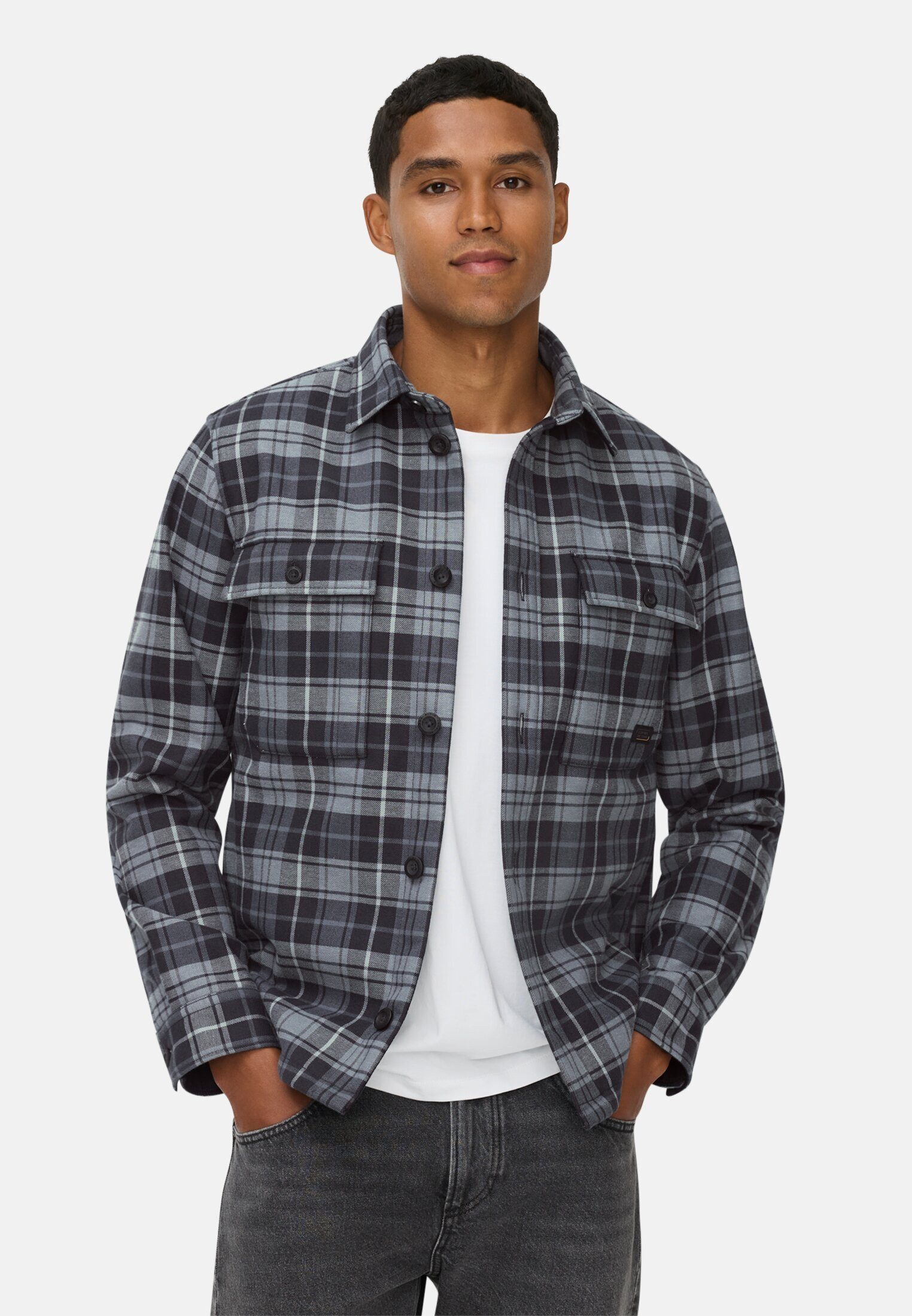 camel active Hemdjacke aus reiner Baumwolle Langarm Kentkragen Markenlabel