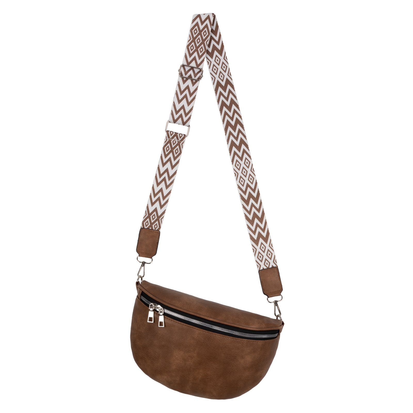 EAAKIE Gürteltasche Bauchtasche Umhängetasche Crossbody-Bag Hüfttasche Kunstleder Italy-De, als Schultertasche, CrossOver, Umhängetasche tragbar TAN