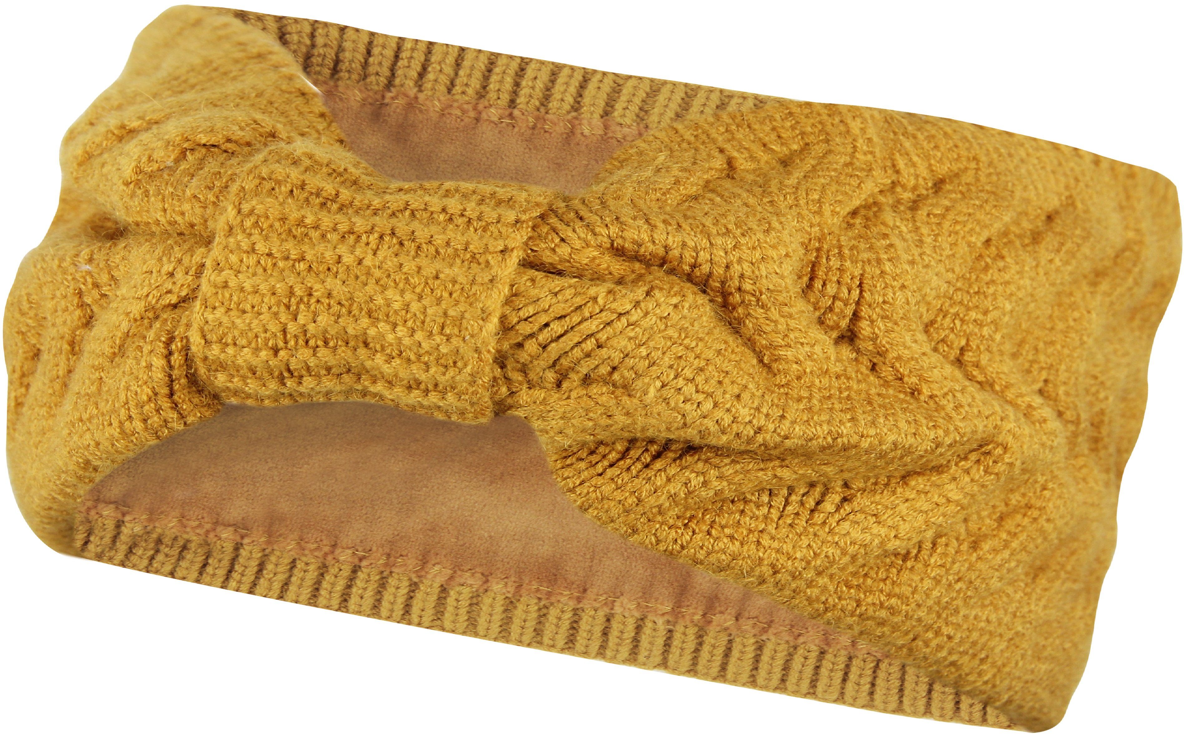 Frentree Stirnband gefüttertes Damen Strick Haarband, Mädchen Ohrenwärmer mit Schleife, warmes Fleece Innenfutter