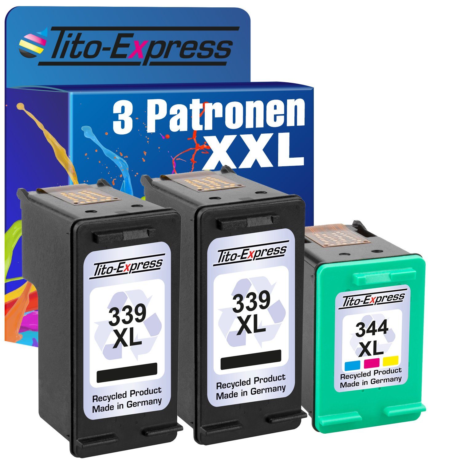 Tito-Express 3er Set ersetzt HP 339 XL & HP 344 XL Tintenpatrone (für DeskJet 5490 OfficeJet Pro K7103 PhotoSmart 2570 2710xi 8000) | Tintenpatronen