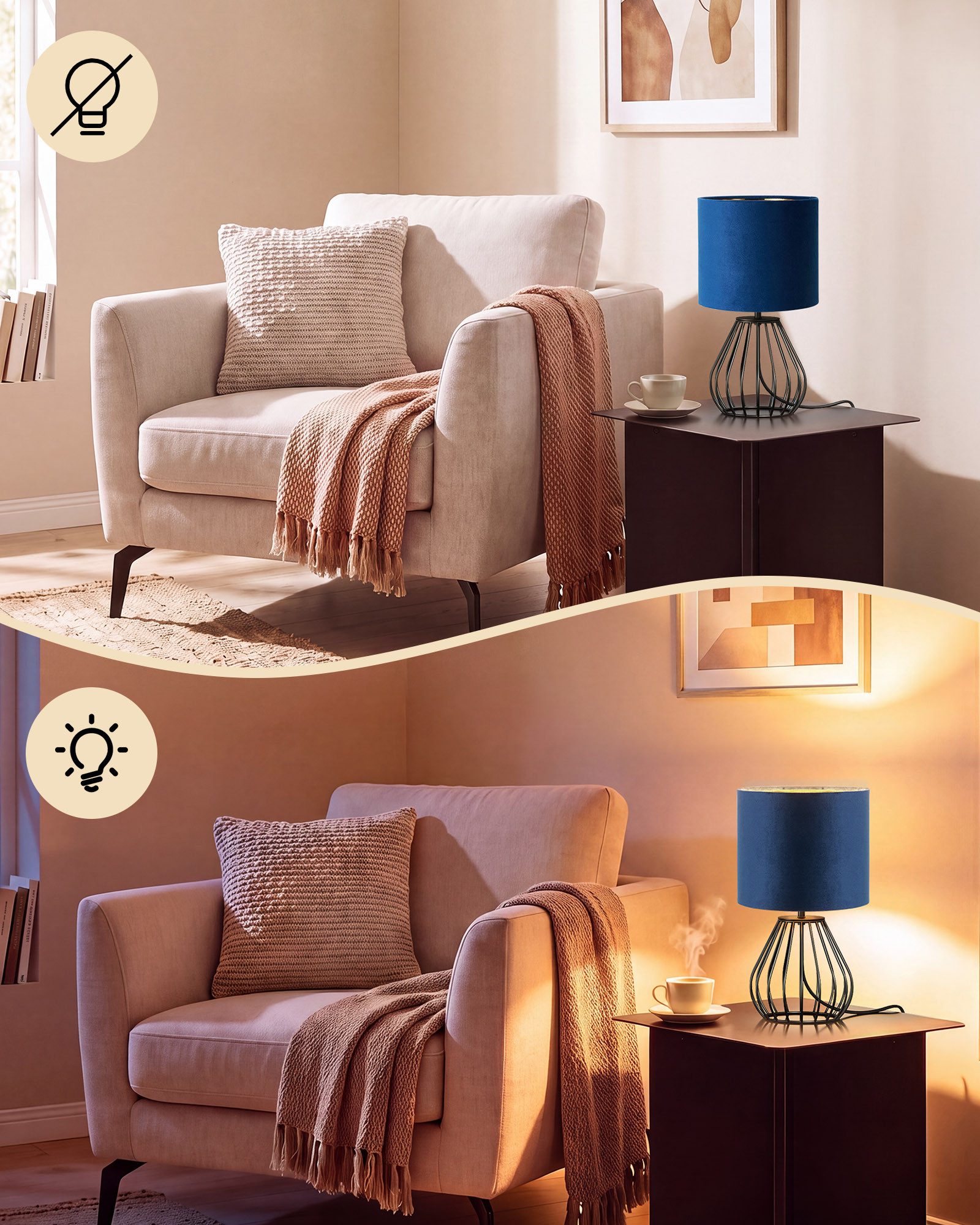 EDISHINE Nachttischlampe Dekolampe H29 cm mit Metallfuß, LED wechselbar, 2700 K Warmweiß, Vintage Tischleuchte mit E14 Leuchtmittel, für Fensterbank, Geschenk – Bild 4 von 5