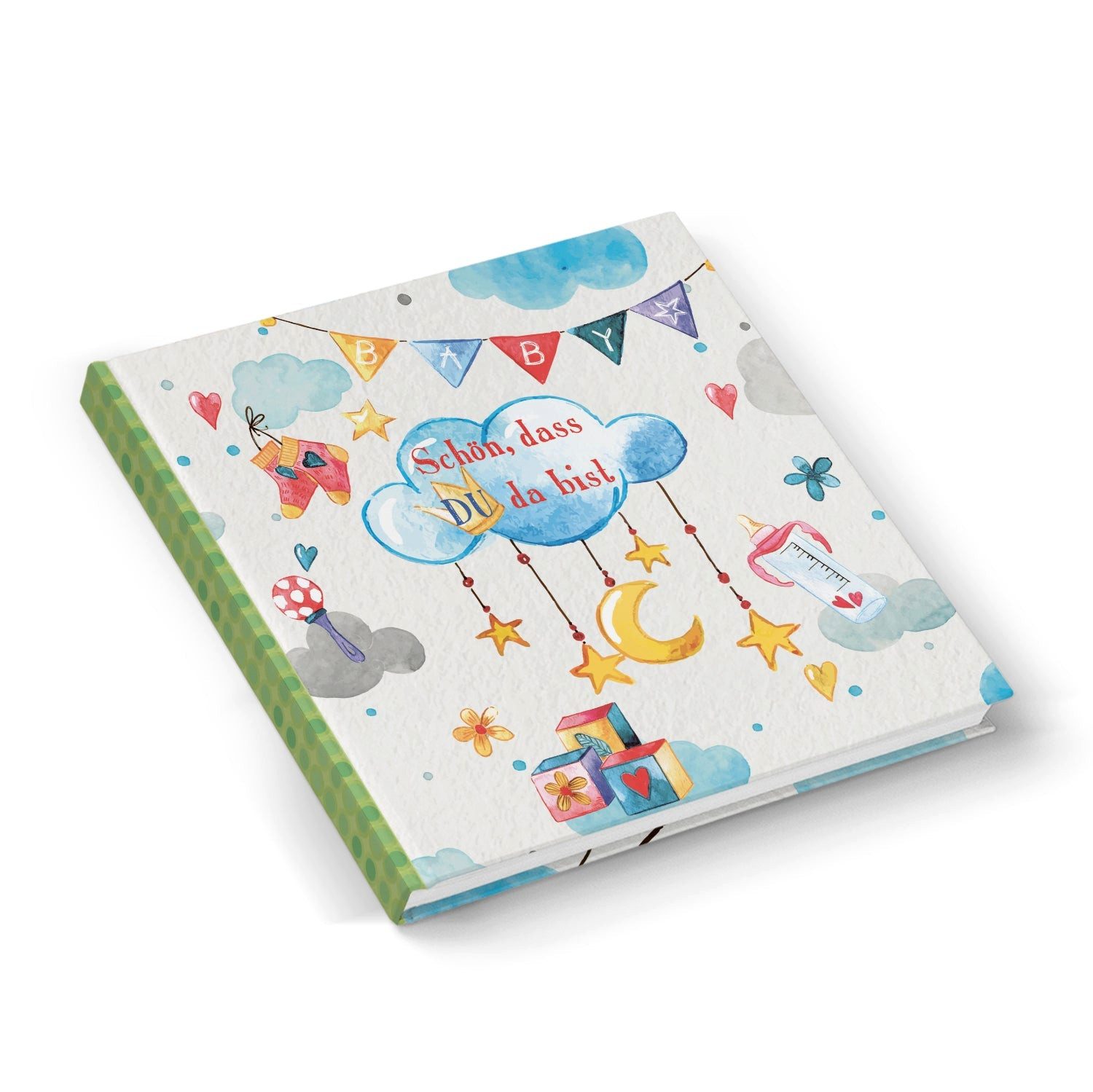 Logbuch-Verlag Notizbuch Babytagebuch quadratisch "Schön, dass du da bist" blau grün - Baby