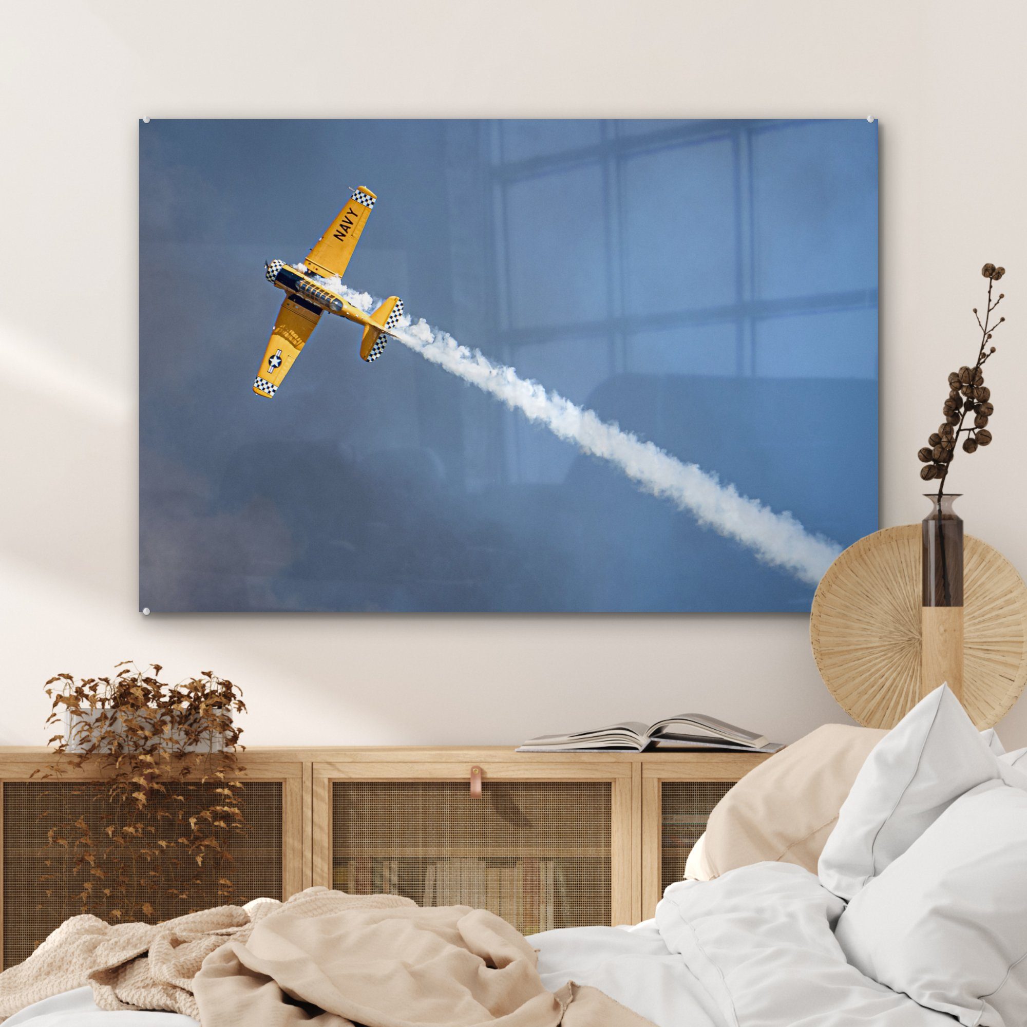 MuchoWow Acrylglasbild Flugzeuge Rauchen, Schlafzimmer (1 Fliegen Acrylglasbilder & - - Wohnzimmer St)