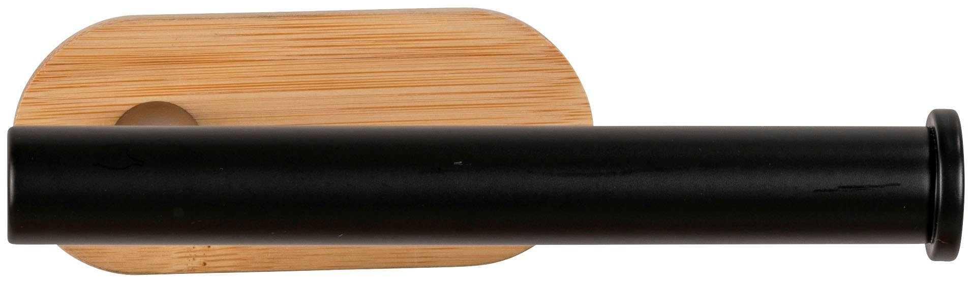 WENKO Toilettenpapierhalter Turbo-Loc® Orea Bamboo, Befestigen ohne bohren,  Bambus kombiniert mit schwarz lackiertem Edelstahl-Deckel