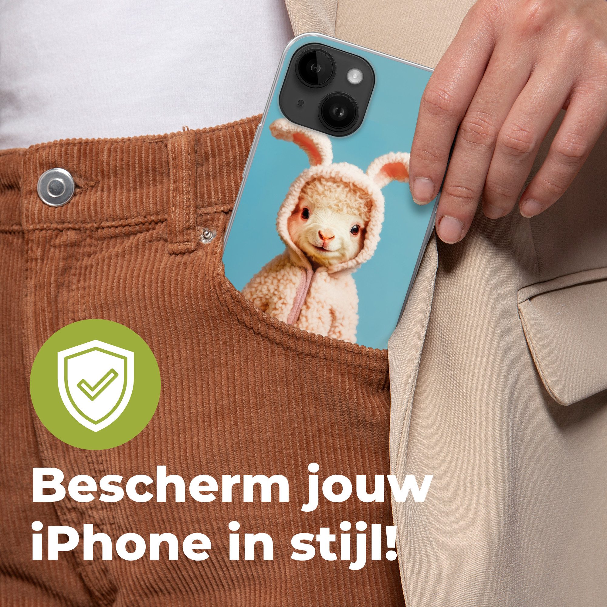 MuchoWow Handyhülle für Apple iPhone 14 Lamm - Osterhase - Kostüm, Smartphone-Bumper, Print, Handy Schutzhülle Dünn