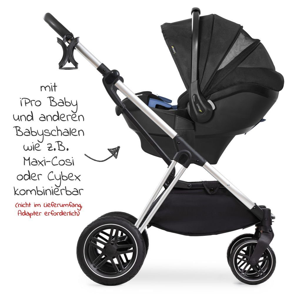 2in1 Set Buggy Sportsitz - (7-tlg), Regenschutz Duoset mit X Kombi-Kinderwagen Hauck Melange Vision Black, und Kinderwagen Silver Babywanne,