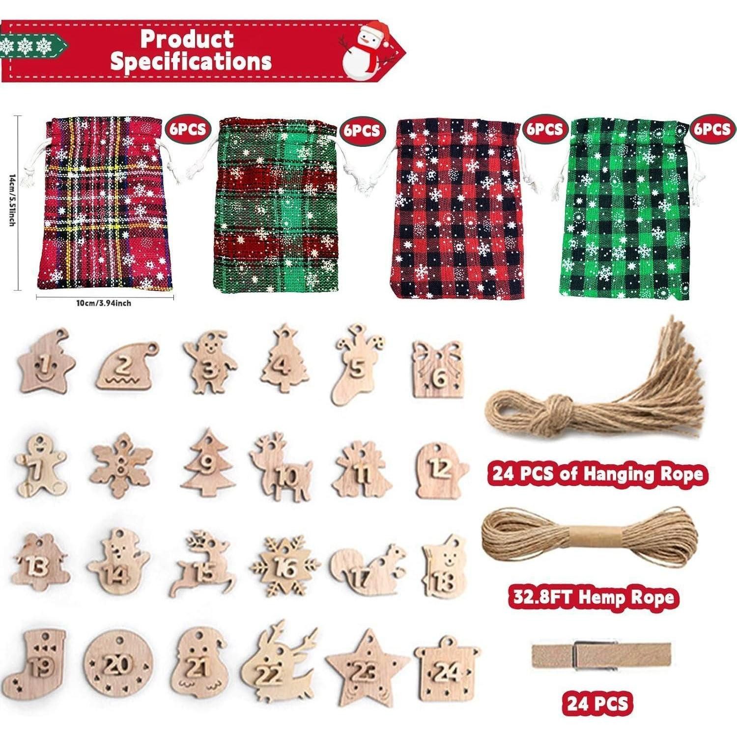 LuxusKollektion DIY-Adventskalender Adventskalender Leinenbeutel 24 Tage mit Kordelzug Holzklammern