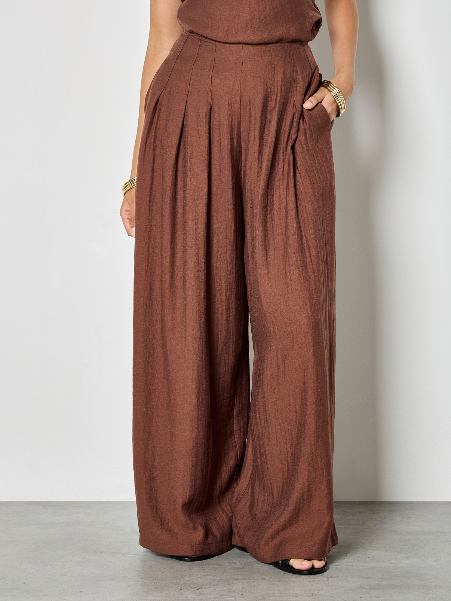 Apricot Palazzohose Weite Hose aus strukturiertem Twill mit Plissee