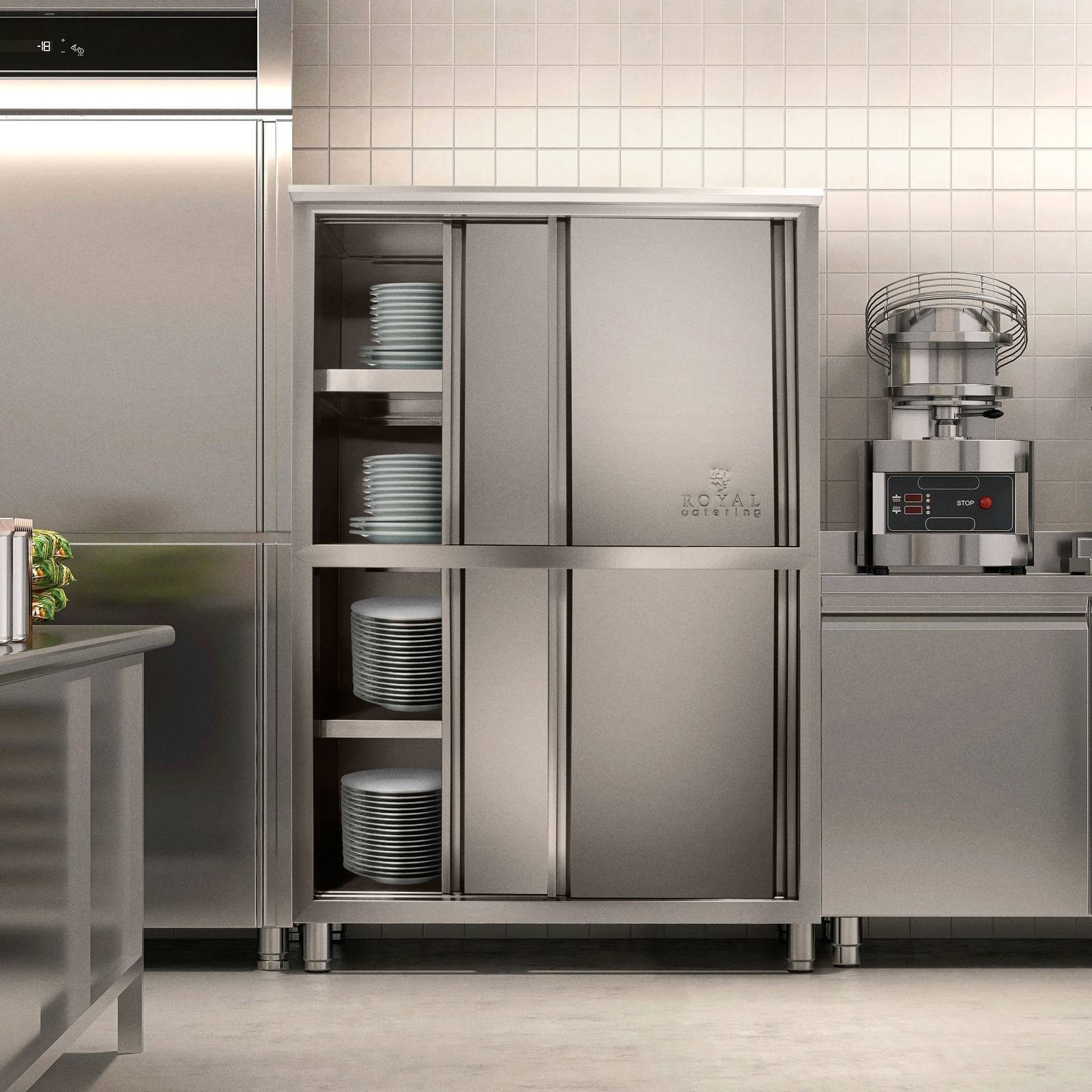 Royal Catering Vorratsschrank 117,8 x 50 x 180,5 cm Küchenschrank Edelstahl Gastro Schiebetüren