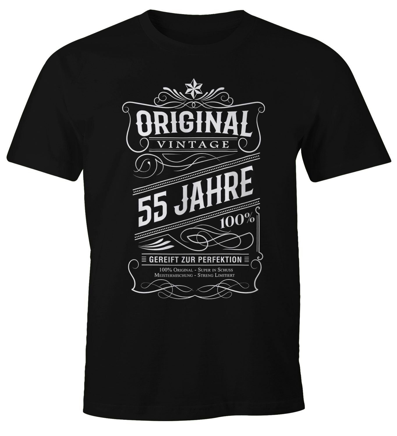 55 Print-Shirt Geburtstag 30-80 MoonWorks Moonworks® Jahre Geschenk Print Vintage Original schwarz Herren mit T-Shirt
