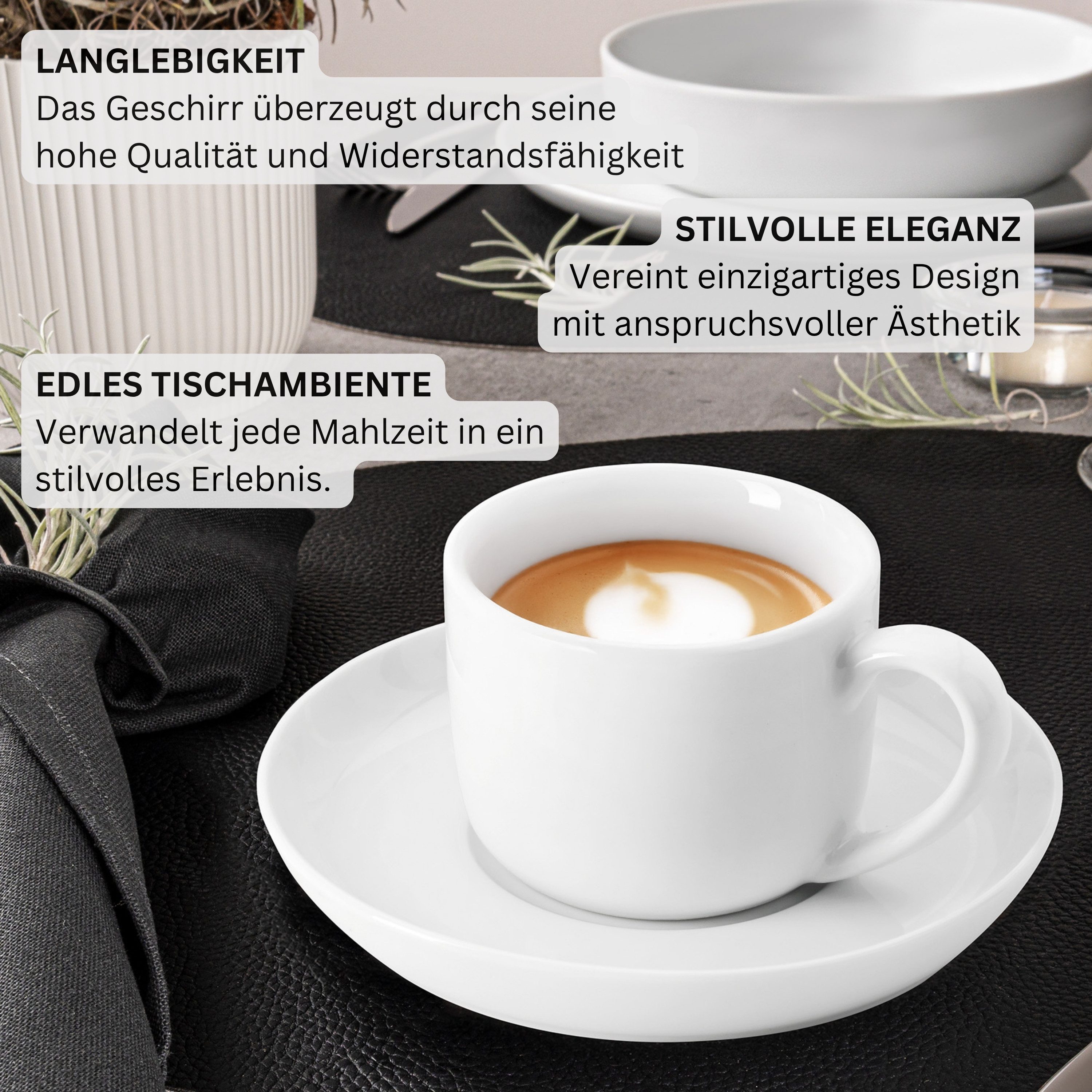 SÄNGER Kaffeeservice Marlo Kaffeetassen Set (12-tlg), 6 Personen, Porzellan, Weiß, Premium Collection – Bild 5 von 5