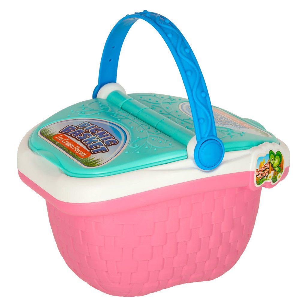 Ikonka Picknickkorb Spielkorb Eisdiele Picknickset (Spar-Set, 1 St., 24 x 19 x 24 cm bunt), Tragegriff, 2 Klappen, Eisdielen-Zubehör, ab 3 Jahren
