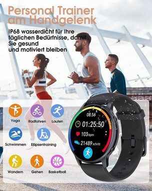 TUYOMA Smartwatch (1,3 Zoll, iOS und Android), Fitnessuhr IP68 Wasserdicht Schrittzähler mit Herzfrequenz 300mAh Akku