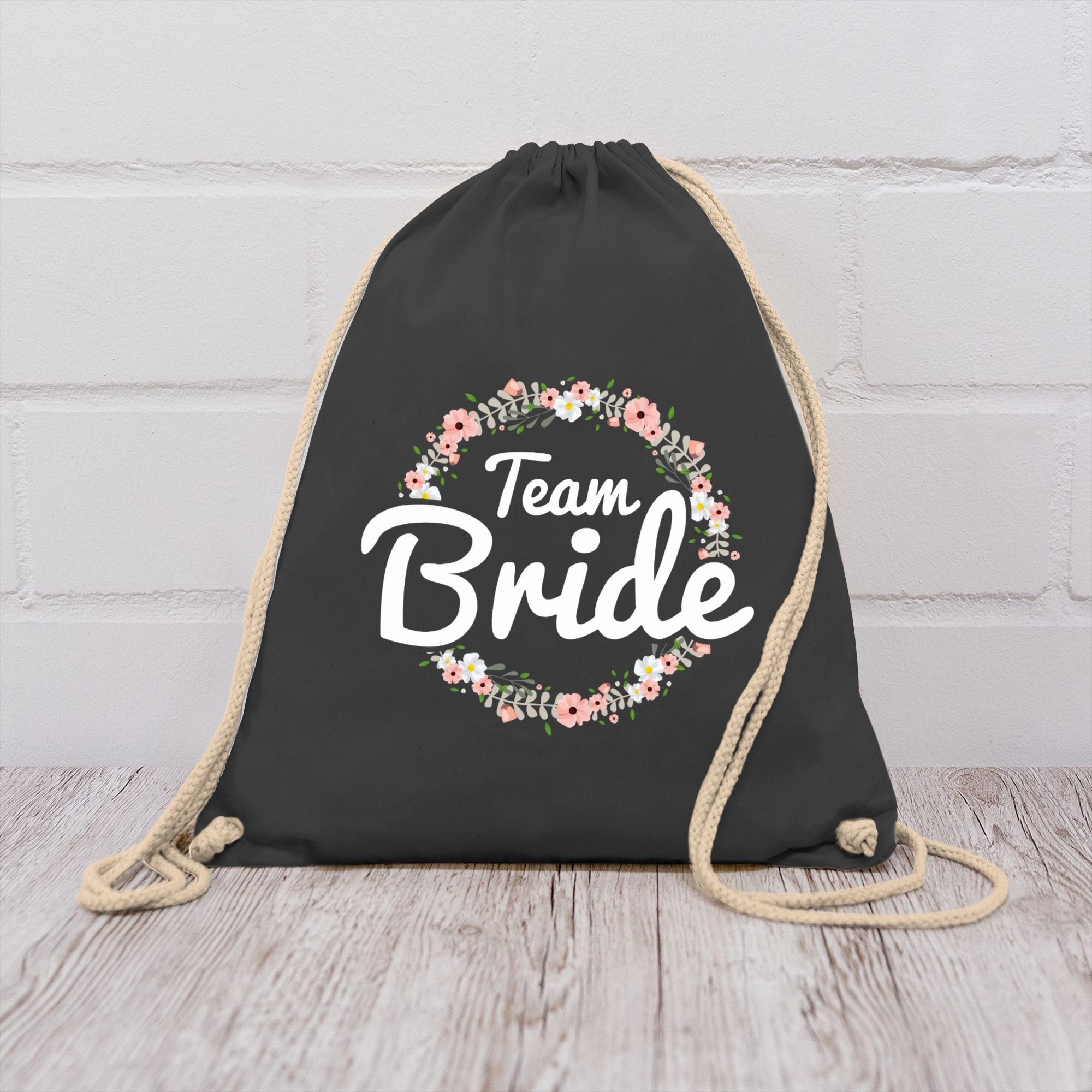Shirtracer Turnbeutel Team Bride Blumenkranz I Bride Crew, JGA Junggesellenabschied Frauen