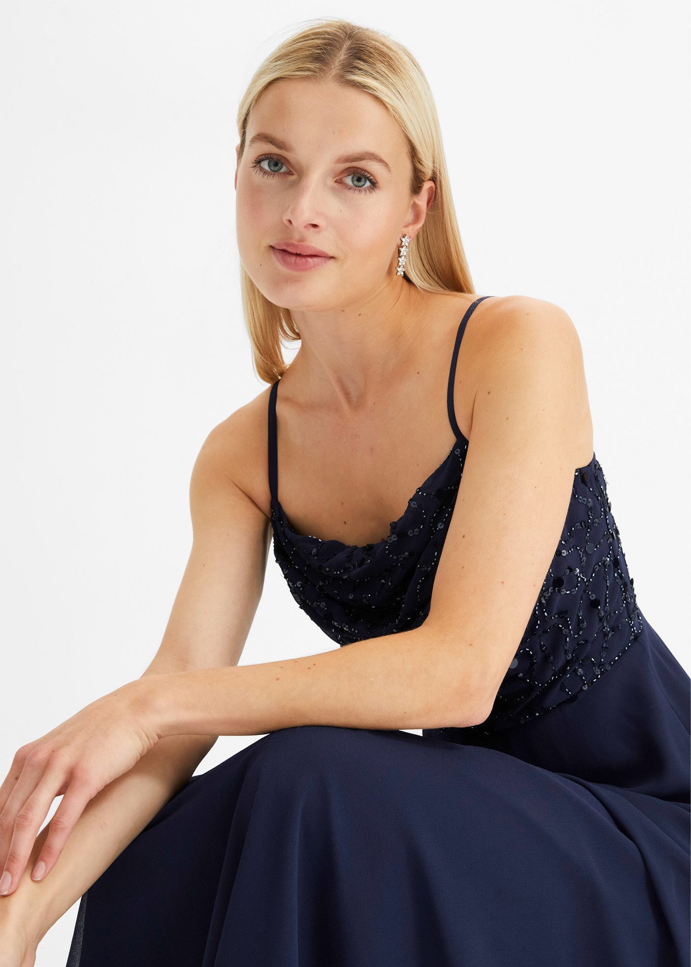 bonprix Trägerkleid für festliche Anlässe, mit Tüllrock, ausgestellte Passform