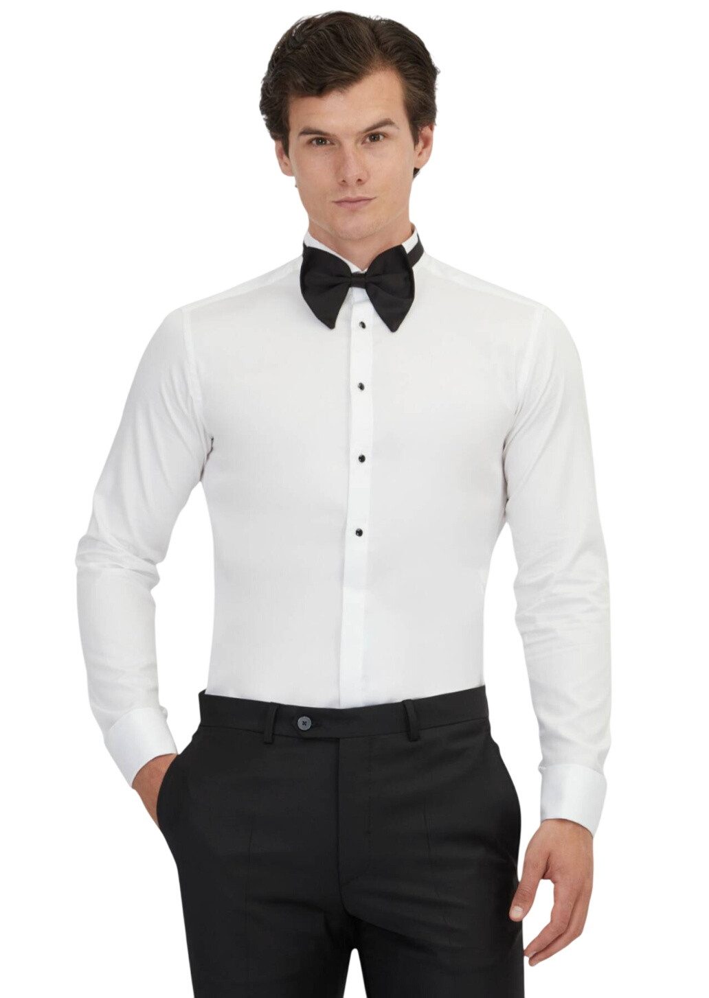 RAMSEY Hemdbluse Weiße schlichte Slim Fit Smokinghemden