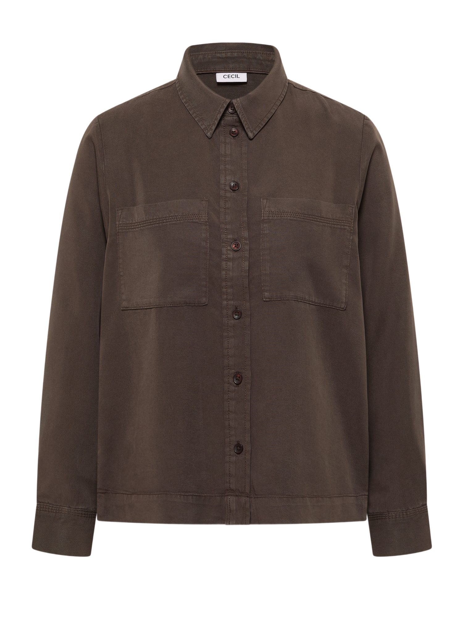 CECIL Blusenshirt braun,Casual,Lyocell,Unifarben,Umlegekragen,Lang,Regular Fit