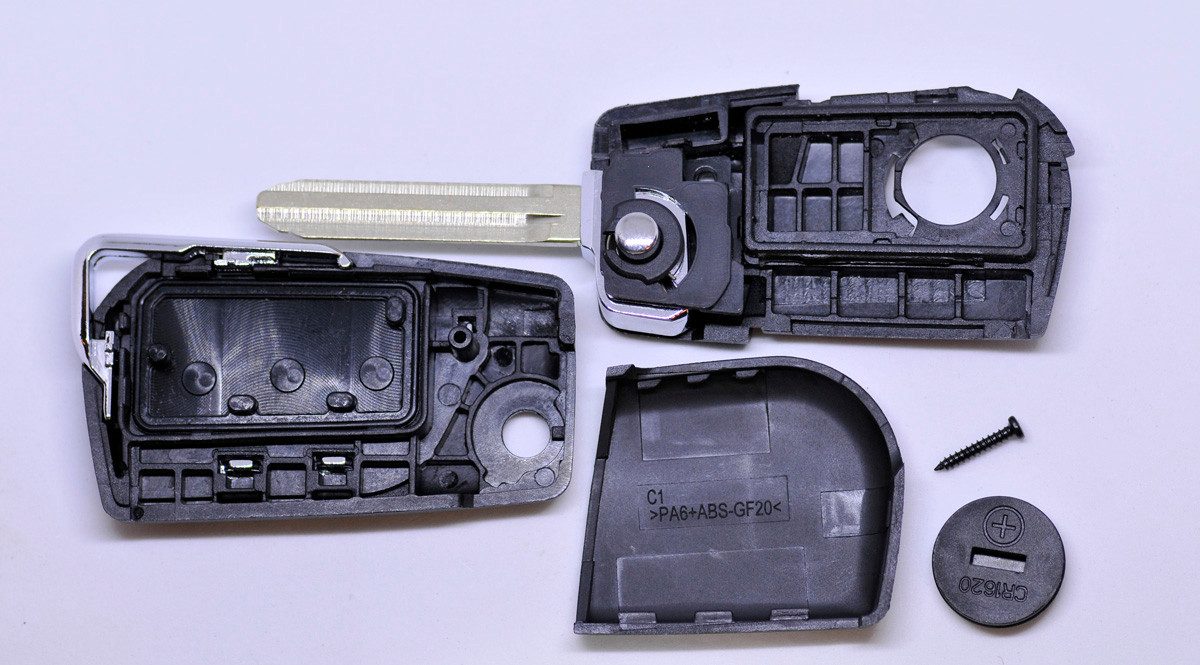 mt-key Klapp Schlüssel Reparatur Gehäuse 2 Tasten + Rohling + 1x CR1620 Knopfzelle, CR1620 (3 V), für Toyota AYGO Peugeot 107 Citroen C1 Funk Fernbedienung