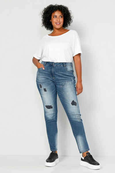 Angel of Style 5-Pocket-Jeans Boyfriend-Jeans Glitzer Totenköpfe Destroy-Effekte