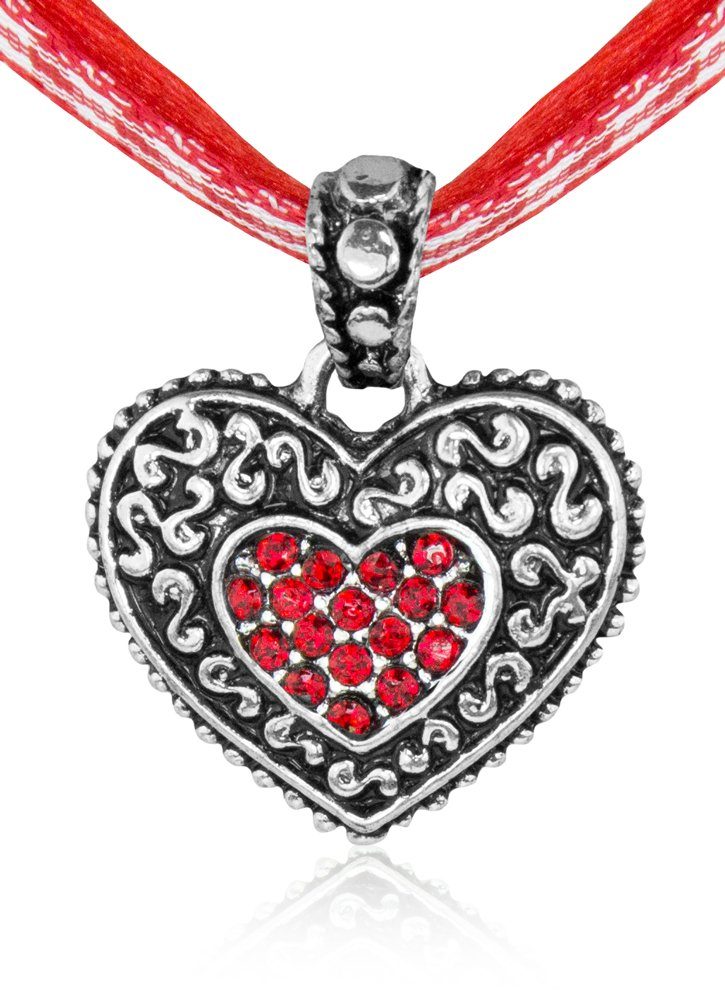 LUISIA® Herzkette LUISIA® Kinder Trachten Halskette kariert mit Herz Anhänger Rot