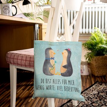 Mr. & Mrs. Panda Tragetasche Pinguin Pärchen - Eisblau - Geschenk, Liebe, große Liebe, Verlobung, (1-tlg), Robust & Belastbar