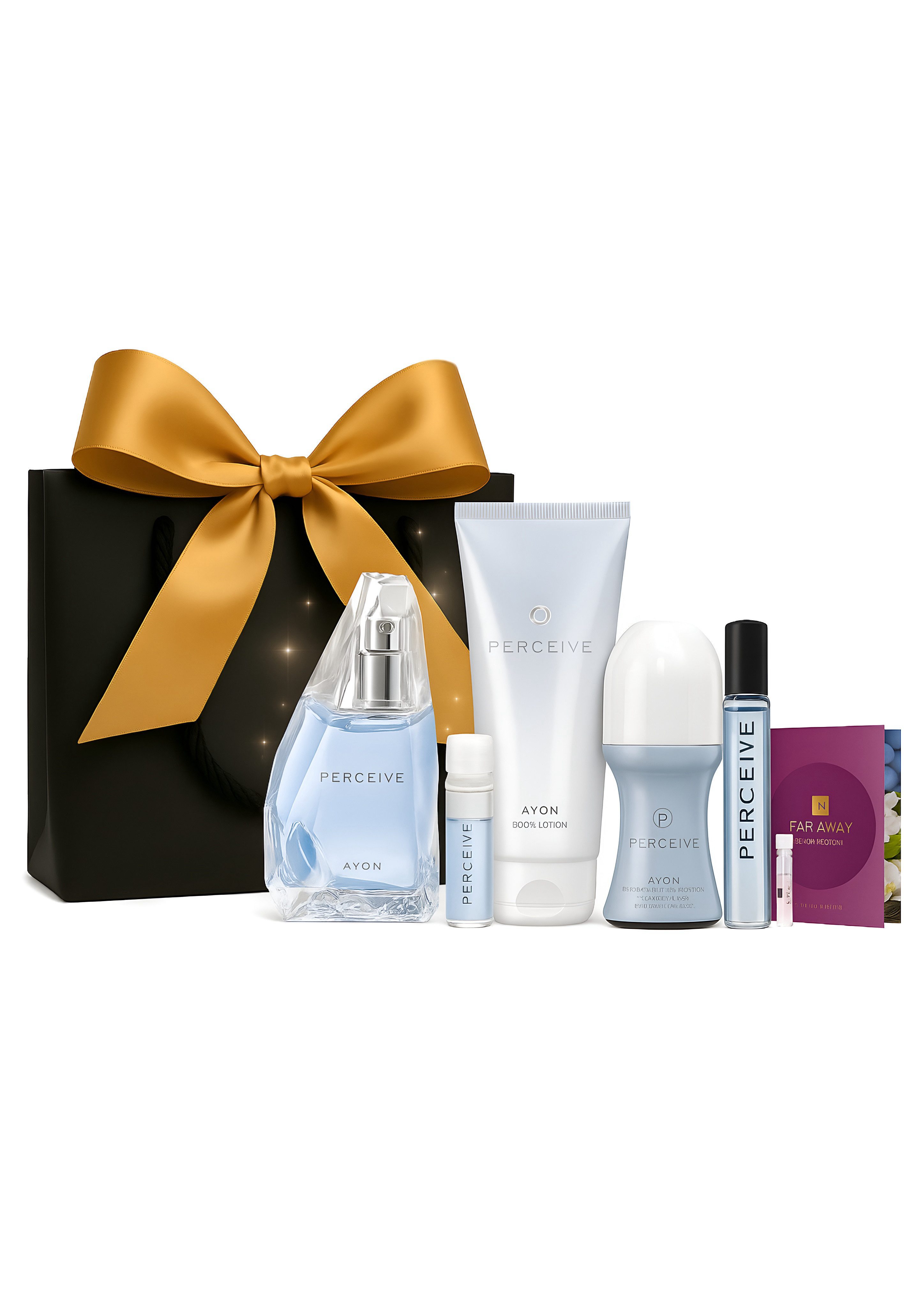 AVON Cosmetics Eau de Parfum Perceive Spray 100ml Bodylotion Taschenspray Deoroller Geschenkset, 6-tlg., Geschenk, Femininer Cocktailduft, Pflege- und Dufterlebnis.