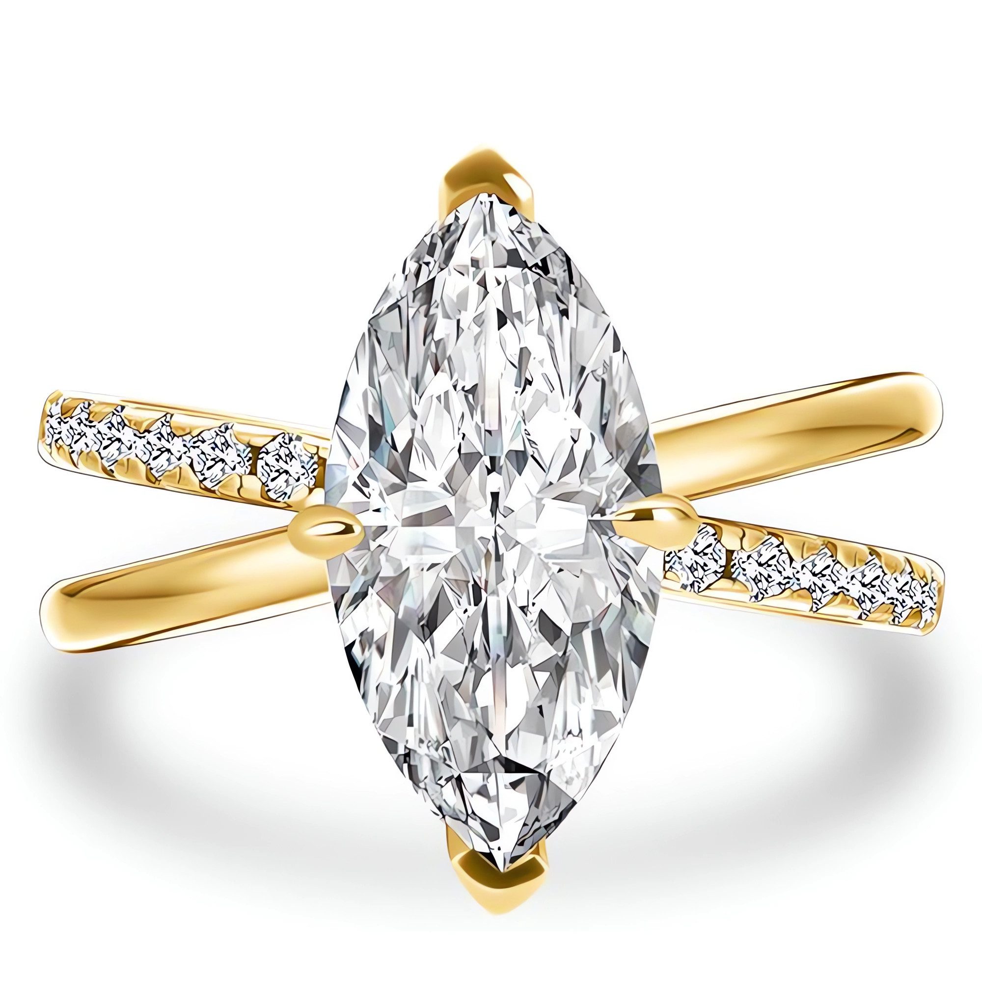 Jumpeak Diamantring Diamant Ring Damen, Labordiamant 3 Karat, Eheringe, Verlobungsring, D VS1 2EX, Marquisediamant, IGI-Zertifikat, Geschenk für Frau,Gelbgold