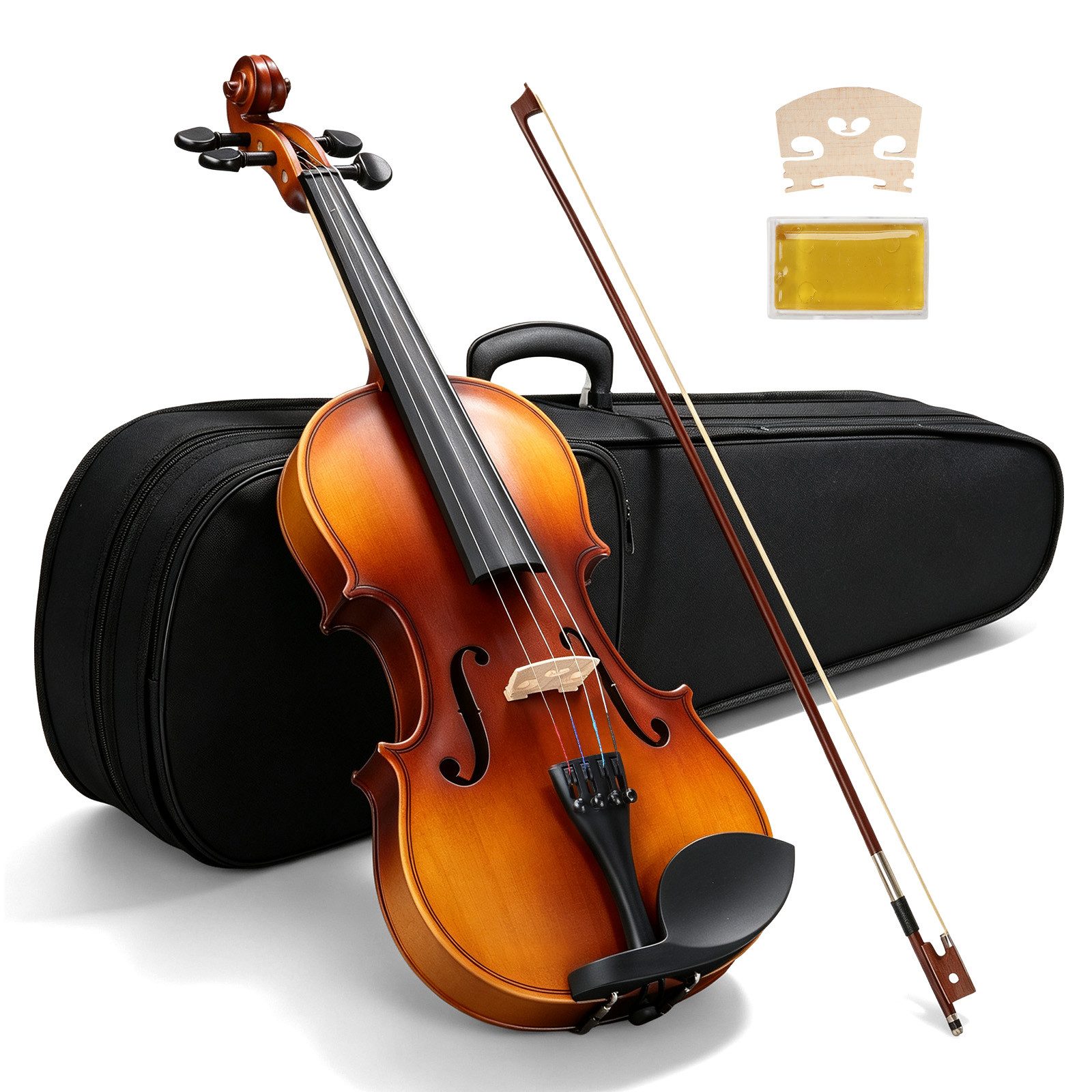 VINGLI Violine Set aus Lindenholz für Anfänger, Geige mit Hartschalenkoffer, Violin 1/2, ideal für Erwachsene & Kinder, Naturfarbe