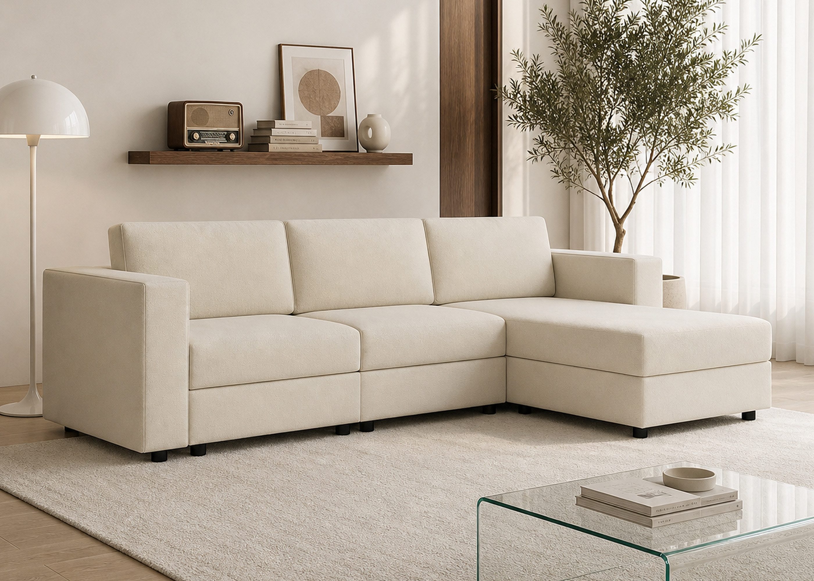 oleyluckidea Big-Sofa Ecksofa L form couch mit bodensofa Recamiere Braun Stoff sofa 305cm
