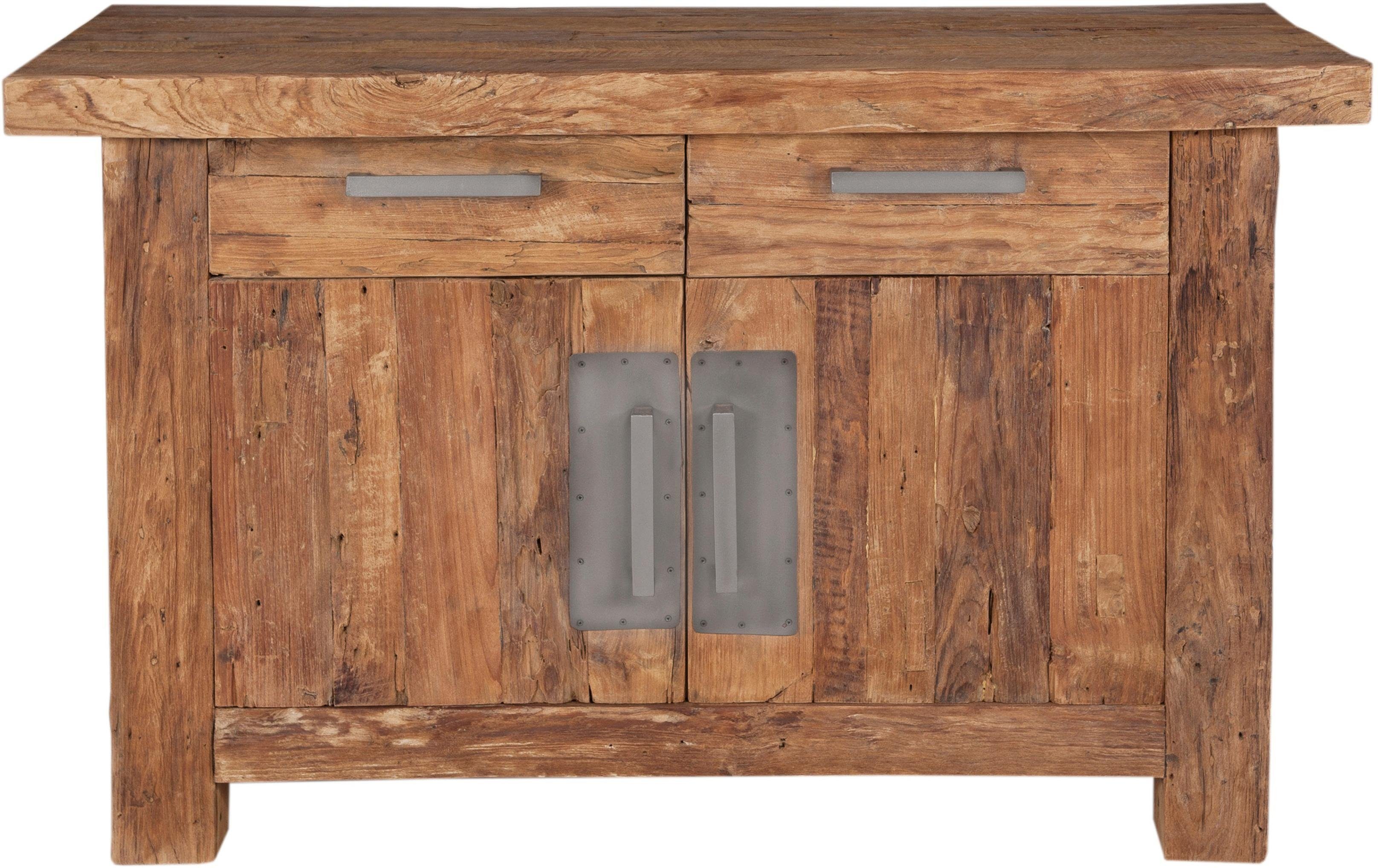 SIT Kommode Coral Schrank 125 cm aus recyceltem Teakholz, Mit 2 Schubladen und 2 Holztüren für viel Stauraum