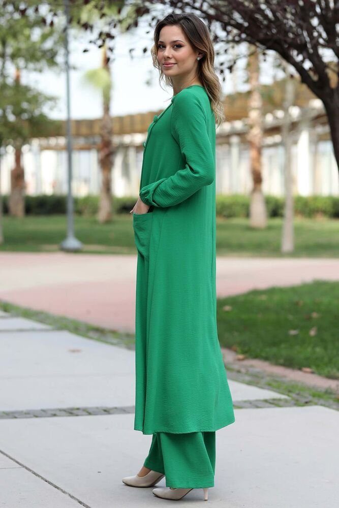 Modavitrini Longtunika Eleganter Damen Zweiteiler mit weiter Hose – Hijab Modest Fashion (Zweiteiliges Set – Longtunika und Hose) dekorative Knöpfe, weites Hosenbein